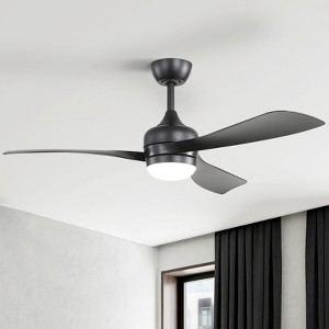 Wanze of Ocean 52 in. Modern Indoor Black 6-Speed Black Blades 3-Size Downrod Mount Ceiling Fan with 3-Color Dimmable LED Light - 1 of 4