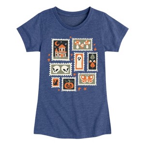 Girls' - Instant Message - Halloween Stamps -Youth Girls Short Sleeve T-Shirt Fitted Short Sleeve Graphic T-Shirt - 1 of 4