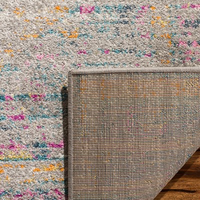Light Grey Fuchsia Synthetic Square Area Rug 6'-7"