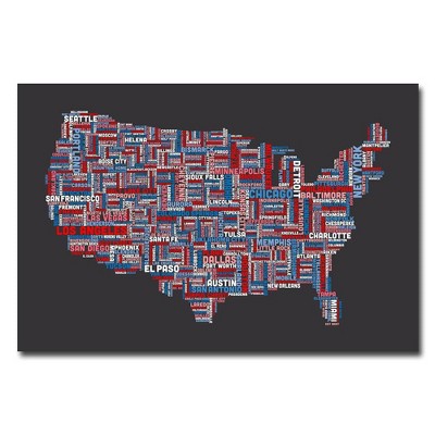  22" x 32" US Cities Text Map by Michael Tompsett - Trademark Fine Art 