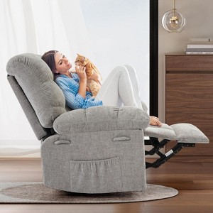 Rocking Recliner Chair with 360° Swivel, Upholstered Fabric Glider Recliner with Side Pockets, Q235 Steel Frame Single Sofa for Living Room - 1 of 4