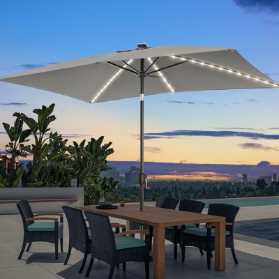 Sonkuki 6×9FT LED Rectangular Patio Umbrella w/Solar Lights, Push Button Tilt and Crank Handle