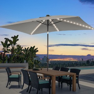 Sonkuki 6×9FT LED Rectangular Patio Umbrella w/Solar Lights, Push Button Tilt and Crank Handle - 1 of 4