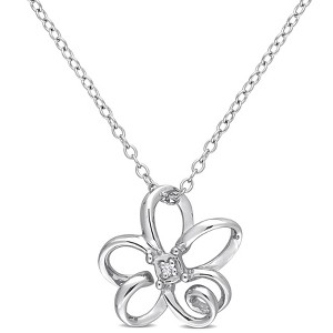 EVERLY JEWELRY | Sterling Silver Diamond Floral Pendant with Chain - 1 of 4