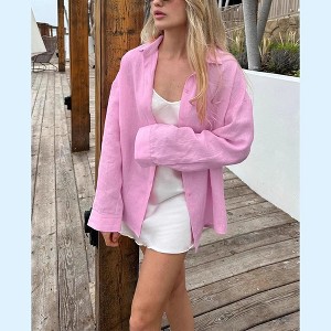 Women's Oversized Long Sleeve Shirt Soft Stretch Casual Blouse Top or Lightweight Jacket Loose Fit Tunic Shirt - 1 of 3