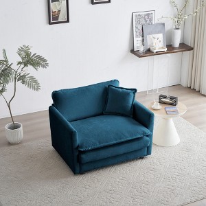 Comfy Deep Single Seat Sofa Upholstered Reading Armchair Living Room Chair Blue Chenille Fabric , 1 Toss Pillow - 1 of 4