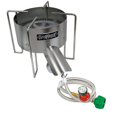 Bayou Classic SAB4 16-in Stainless Bayou Banjo Cooker Features 10-in Cast Iron Burner 16-in Cooking Surface 3/8-in Round Bar