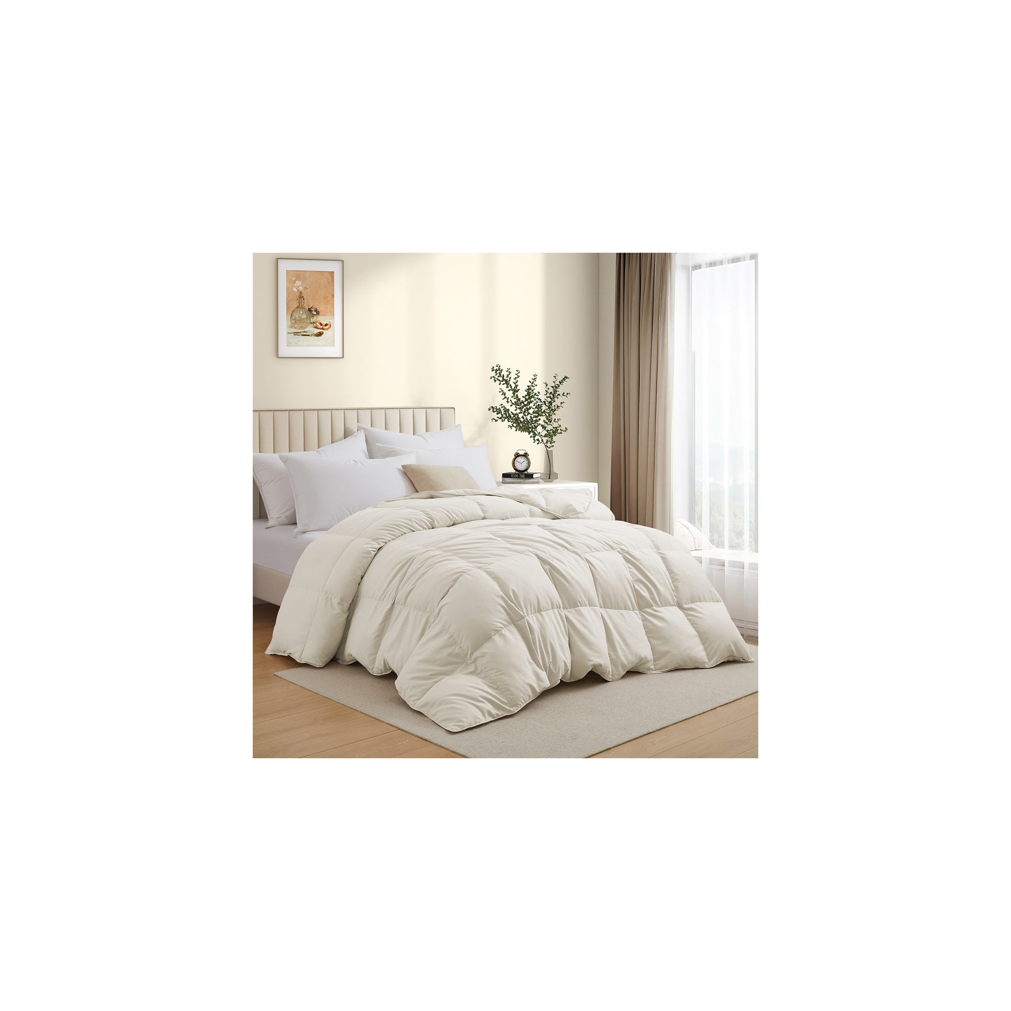 Peace Nest All-Season Down Feather Duvet Insert Comforter in Cream, King