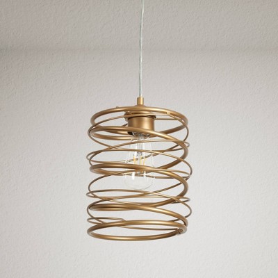 Gold Wire Cage Mini Pendant Light with LED Bulb