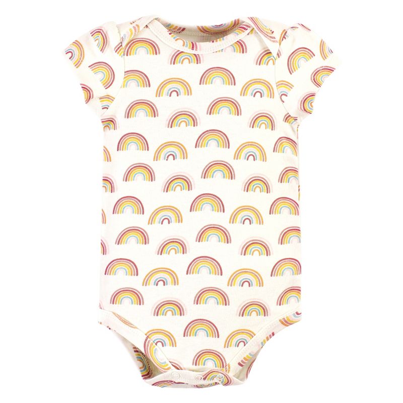 Hudson Baby Infant Girl Cotton Bodysuits, Sunshine Rainbows 5 Pack, 4 of 8