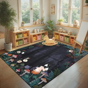 Washable Area Rug for Living Room, Soft Non Slip Jungle Nursery Bedroom Carpet with Cute Rabbit Squirrels - 1 of 4
