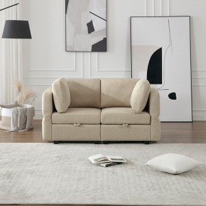 LOVMOR Contemporary Modern Upholstered Fabric Sofa with Storage Seats and Ottomans, 2 Seater Sofa Fabric Couch with Adjustable Arms and Backs - 1 of 4