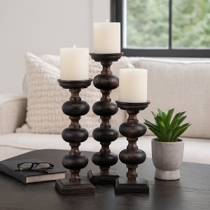 Modern Candle Holder Set with Sculptural Stacked Wood Base - Decorative Tabletop Candle Holders for Dining Table, Entryway, or Shelf Decor - Set of 3 - 1 of 4