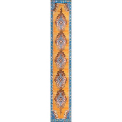 14 ft Orange and Blue Synthetic Chenille Runner Rug