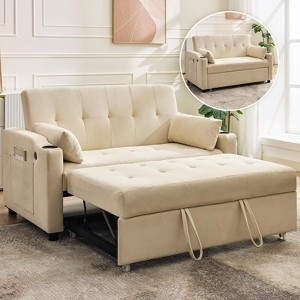 Sofa Bed Couch, Futon Sleeper Couches with Pull Out Bed, USB Convertible Sofa Cama for Small Spaces, 3 in 1 Loveseat Furniture Lounge Recliner - 1 of 4