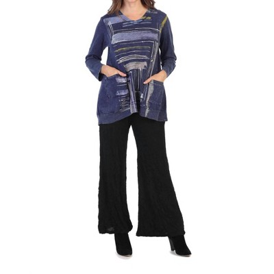 Women's Linear Mineral Washed Patch Pocket Cotton Tunic - Jess & Jane