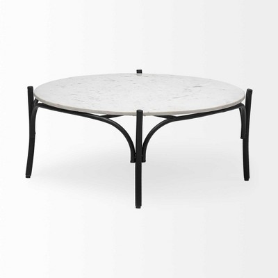 HomeRoots 36" Brown and Black Wood and Metal Round Coffee Table