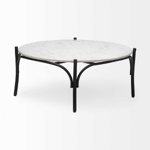 HomeRoots 36" Brown and Black Wood and Metal Round Coffee Table - 1 of 4