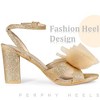 Perphy Women's Glitter Mesh Bow Chunky High Heel Slingback Ankle Strap Sandals - 4 of 4