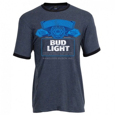 Mens Bud Light Charcoal Blue Ringer T-Shirt
