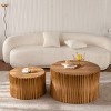 Vintage Round Nesting Coffee Table Set Of 2,Coffee Table With Vertical Textured Embossed Design,Wooden Living Room Coffee Table-Coolbibila - 3 of 4