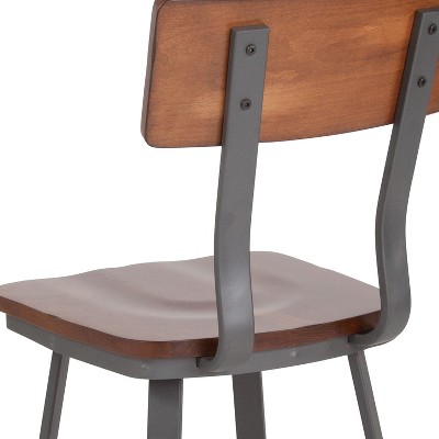 Modern-Industrial Gray Steel Side Chair with Rustic Walnut Wood Seat