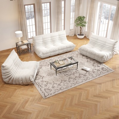 SYFERLORY Soft Beanbag Chair Set of 3£¬Fireside Bean Bag Lounger Memory Foam Chair For Home, Apartment Or Gaming Venue,White