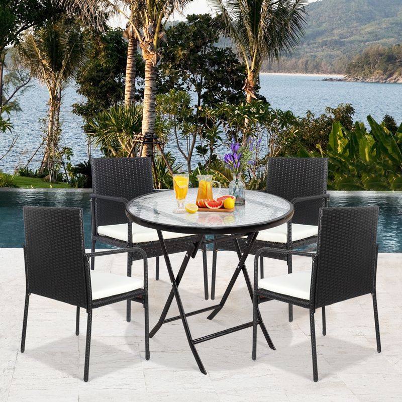 Tangkula 4 PCS Patio All-Weather Wicker Rattan Dining Chairs Outdoor Arm Cushioned Seats Armrest Garden, 3 of 9