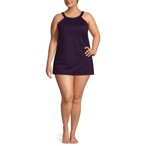 Lands' End Women's Plus Size Chlorine Resistant High Neck Swim Dress ...