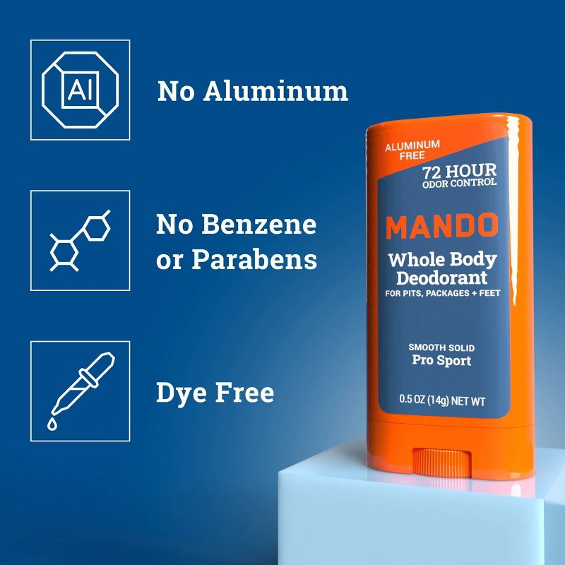 Mando Whole Body Deodorant - Men&#8217;s Aluminum-Free Smooth Solid Stick Deodorant - Pro Sport - Trial Size - 0.5oz, 5 of 11