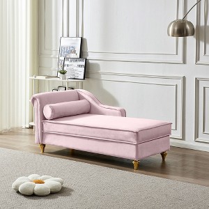 Upholstery Chaise Lounge Chair with Storage, Modern Velvet Arm Chaise Lounge, Sleeper Lounge Sofa Couch for Bedroom Office Living Room - 1 of 4