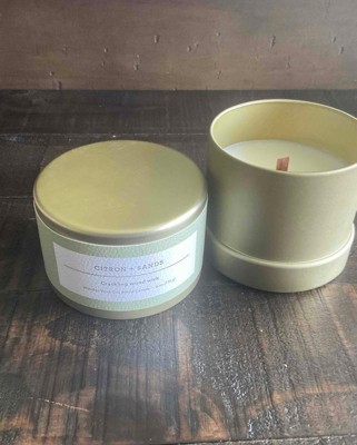 6oz Matte Textured Ceramic WoodWick Candle Ivory/Citron and Sands - Threshold