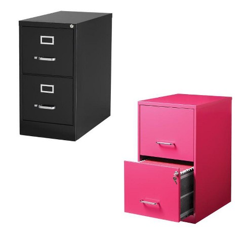 Steel Value Pack Set Of 2 Drawer File Cabinet In Black And Pink