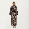 Anna-Kaci Lounge Women's Long Satin Zebra Print Robe with Contrast Trim and Waist Tie - One Size Fits Most, Brown - 4 of 4