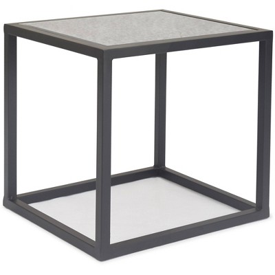Set of 2 Black Mirrored Nesting Accent Tables with Metal Frame