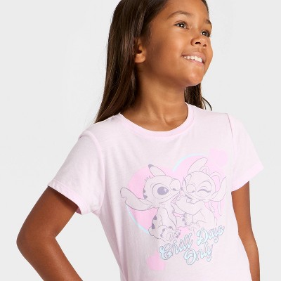 Disney Girls' Stitch and Angel 'Chill Days Only' Short Sleeve Graphic T-Shirt - Light Pink XL — фото 2