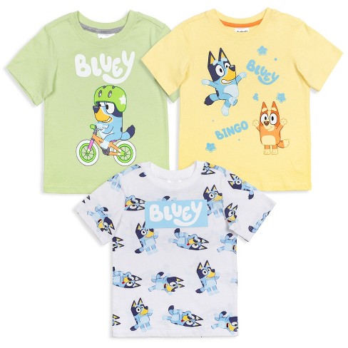 Bluey Kids 3 Pack Long Sleeve Graphic T-Shirt, Orange/Blue/Gray