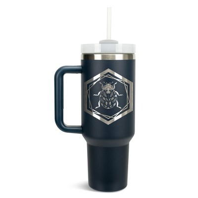 Elanze Designs Hexagon Floral Beetle Bug Insect 40 oz. Stainless Steel, Large Water Bottle Coffee Mug, Spill & Leak Resistant, Thermal Travel Tumbler