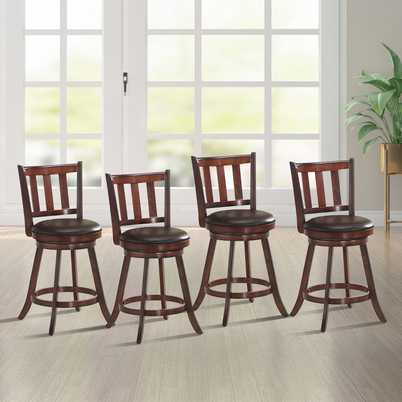 Costway Set of 4 25'' Swivel Bar stool Leather Padded Dining Kitchen Pub Bistro Chair, 3 of 10