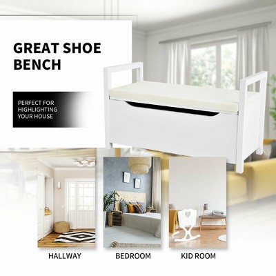 White MDF Shoe Storage Bench with Cushion Seat