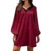 Anna-Kaci Women's Long Sleeve Mini Shift Dress with V-Neckline and Lace Trim Detail - 4 of 4