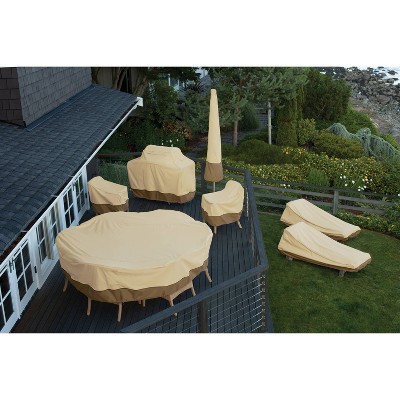 Beige Water-Resistant Polyester Patio Chaise Lounge Cover with PVC Backing