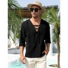 WhizMax Men's Cotton Linen Henley Shirt Lace Up Long Sleeve V Neck Casual Beach Hippie Shirts - 2 of 4