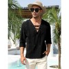 WhizMax Men's Cotton Linen Henley Shirt Lace Up Long Sleeve V Neck Casual Beach Hippie Shirts - image 2 of 4