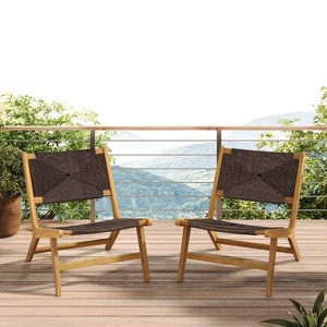 Christopher Knight Home Karla Outdoor Rustic Acacia Wood and Rattan Armless Lounge Chair (Set of 2) - 1 of 4