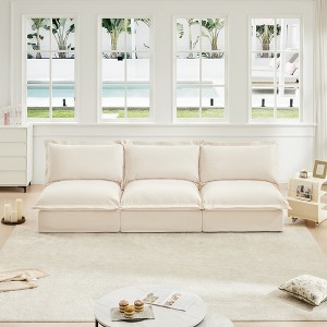 Modern Modular 3-Seater Armless Sofa, Deep Seat Chenille Fabric Couch, Free Combination, Removable Covers, High-Back Cushions, Convertible Sectional - 1 of 4