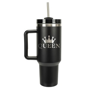 100 North Queen Royal Crown Wrap-Around 40 Oz. Stainless Steel Water Bottle Coffee Mug, Spill & Leak Resistant, Travel Tumbler with Handle, Lid & - 1 of 4