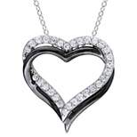 5/8 CT. T.W. White Sapphire Heart Shaped Pendant in Sterling and Black Rhodium Plated Silver - 18" - White
