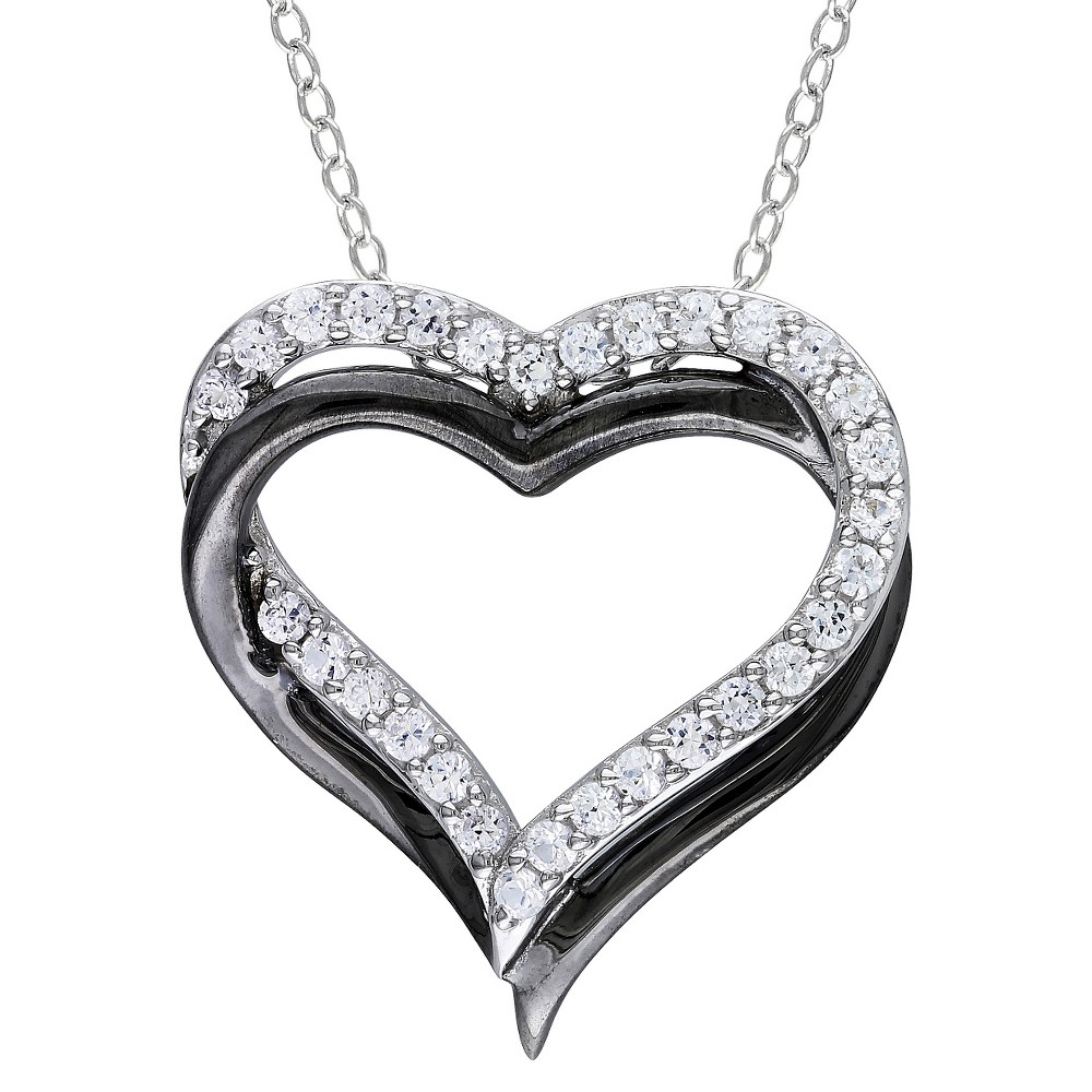 Photos - Pendant / Choker Necklace 5/8 CT. T.W. White Sapphire Heart Shaped Pendant in Sterling and Black Rho