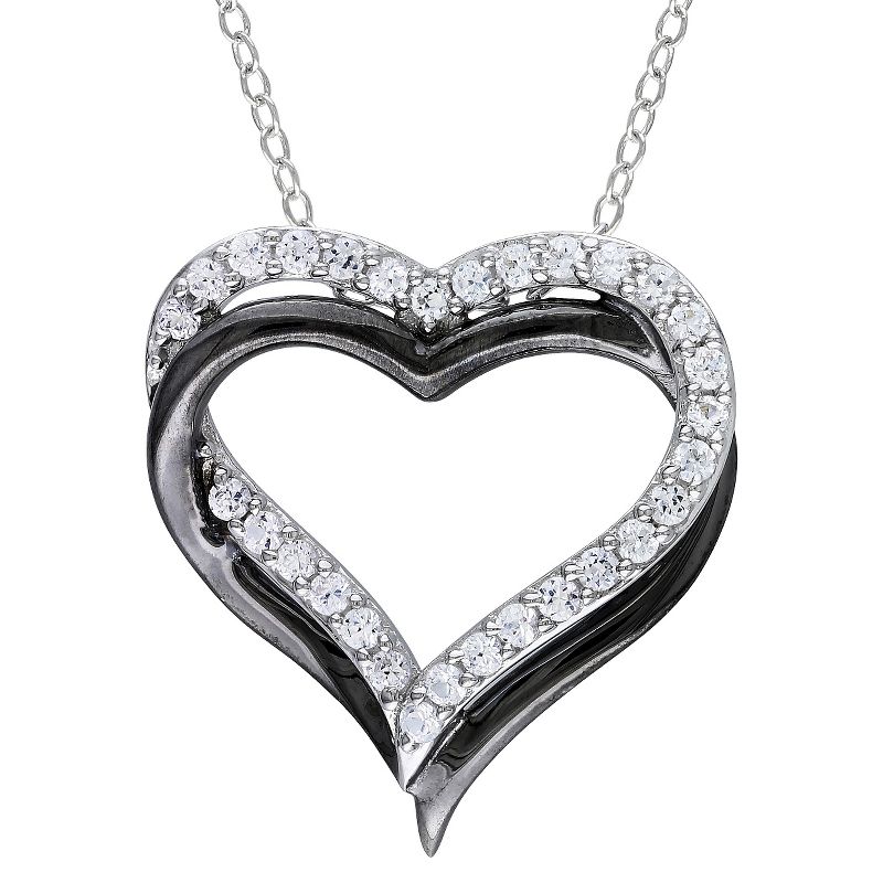 5/8 CT. T.W. White Sapphire Heart Shaped Pendant in Sterling and Black Rhodium Plated Silver - 18" - White, 1 of 6